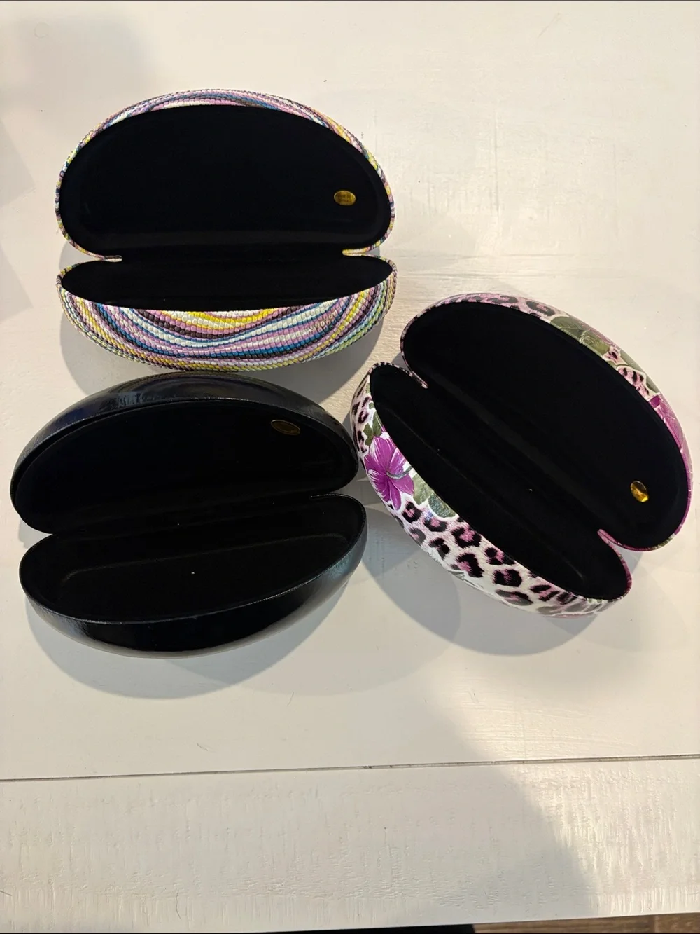 Assorted Patterned Sunglasses Cases - Multicolor, Floral/Purple, Black